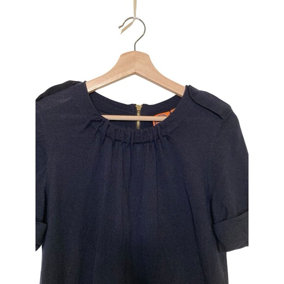 Tory Burch Blue Sweater Womens Size S Short Sleeve Merino Wool Back Zip - Picture 3 of 13